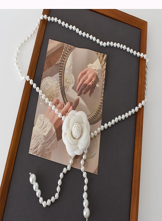 MarveBard Flower Pearl Waist Chain Vintage Camellia Waist Chain Cute Pearl Dress Pendant Adjustable Flower Belt for Wedding Bridal Dress Belt for Women (White) - Image 5